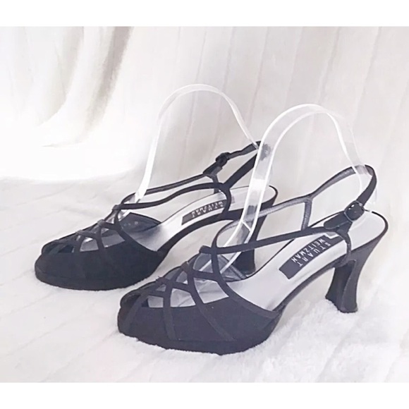 Stuart Weitzman Black Strappy Slingback HeSize 8.5B | Vintage Evening Sandals - Picture 2 of 8